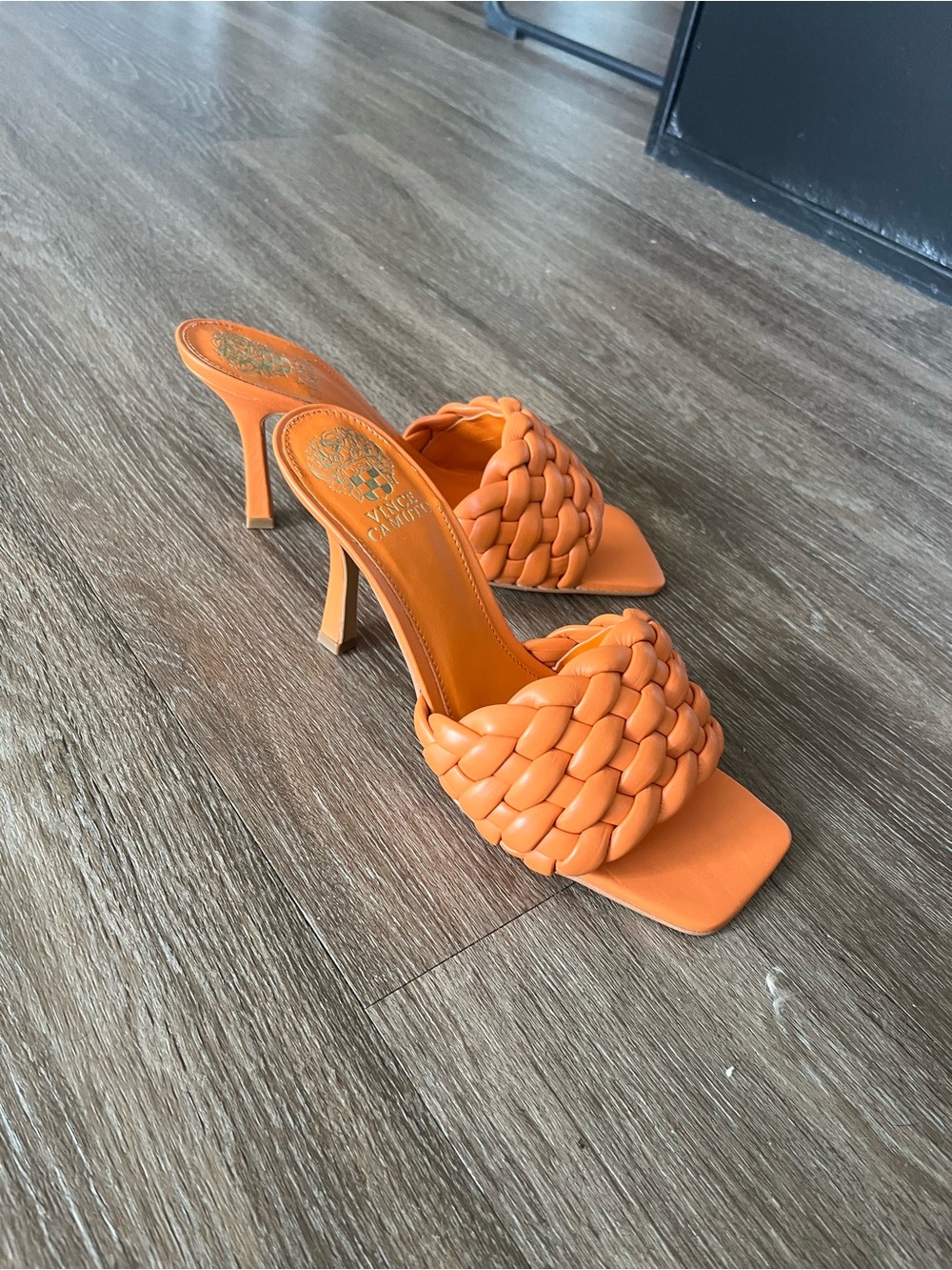 Vince Camuto Orange Leather Brinela Mule Heels